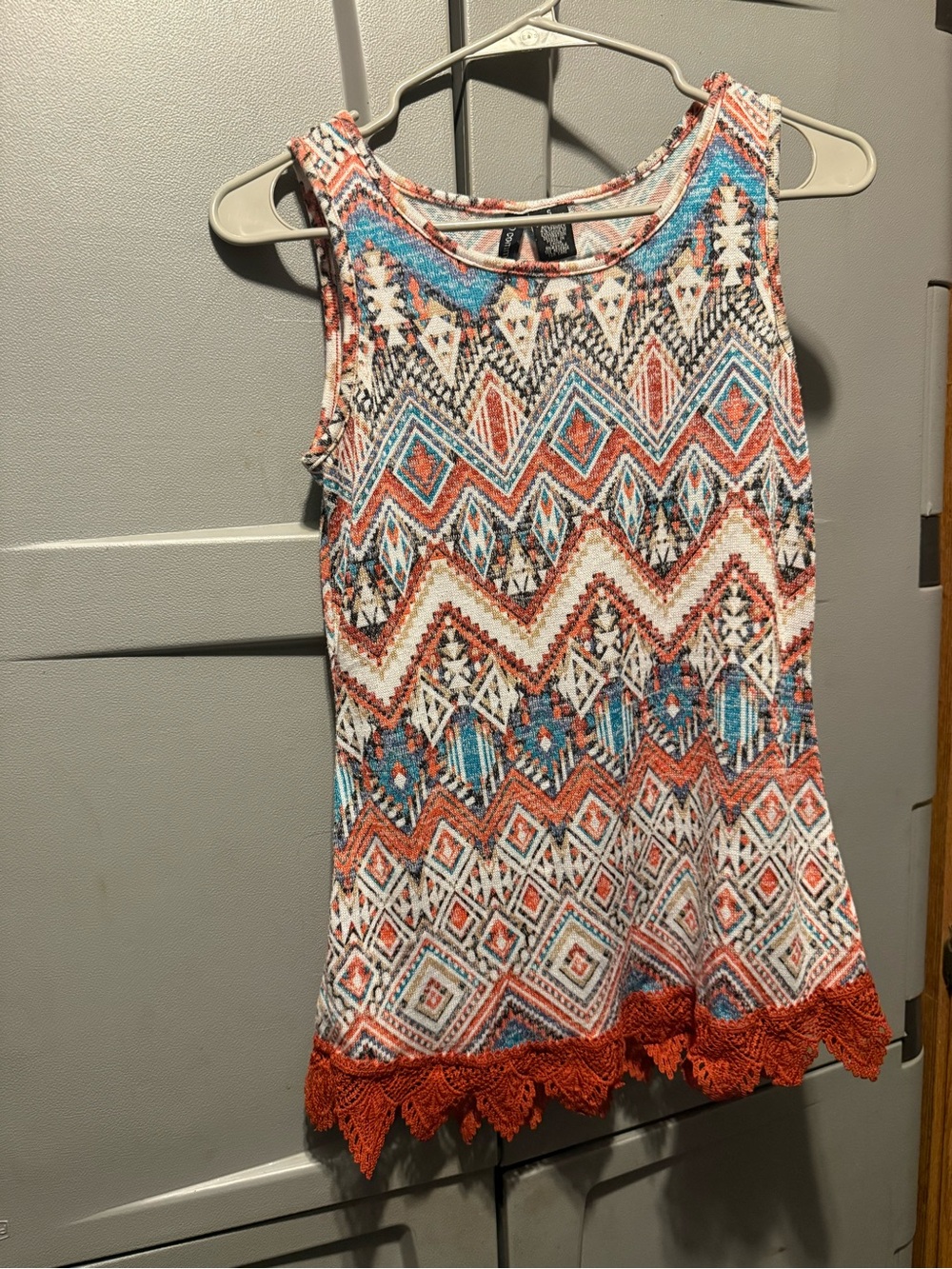 Women’s Coral & Turquoise Aztec Crochet-Hem Tank Top